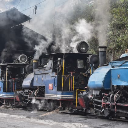 The Darjeeling Himalayan Railway steam locomotive on the hill track